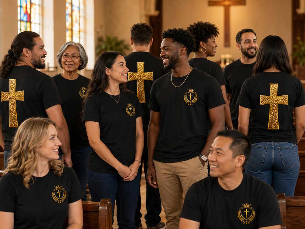Crowned In Purpose Cross Tee – Black & Mirror Gold Edition