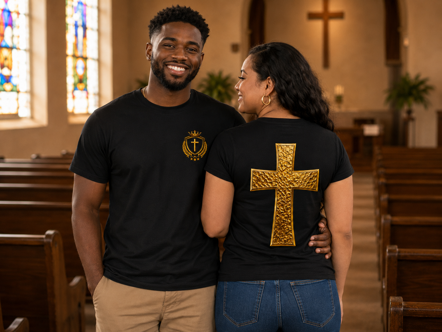 Crowned In Purpose Cross Tee – Black & Mirror Gold Edition