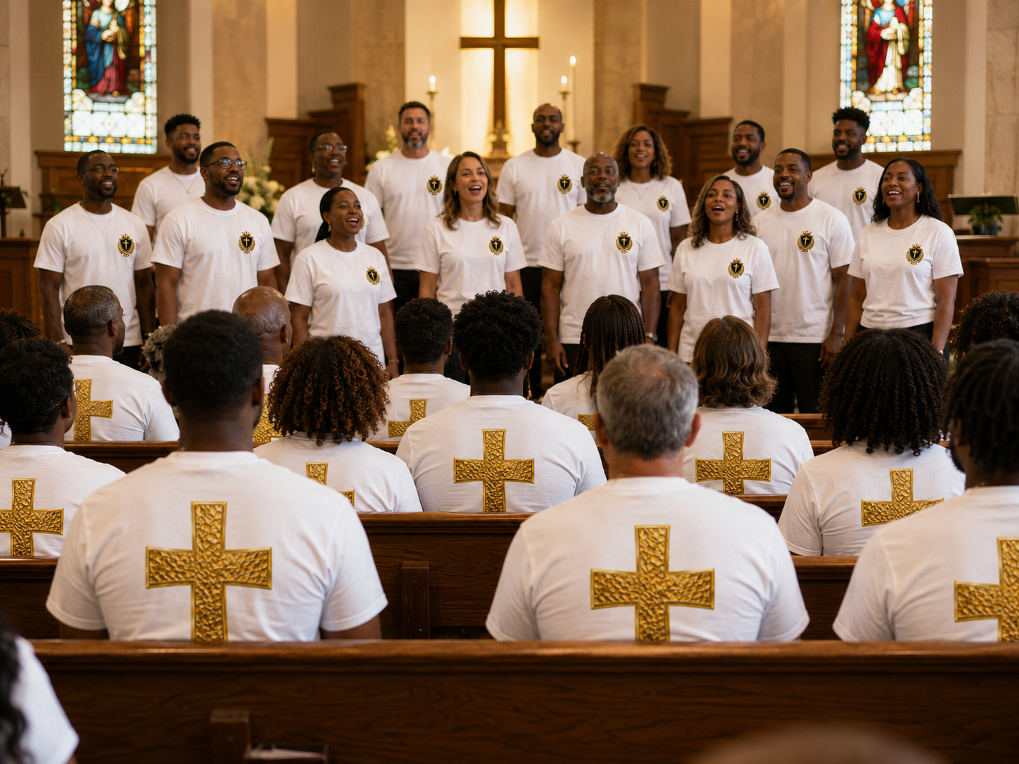 Crowned In Purpose Cross Tee – White & Mirror Gold Edition