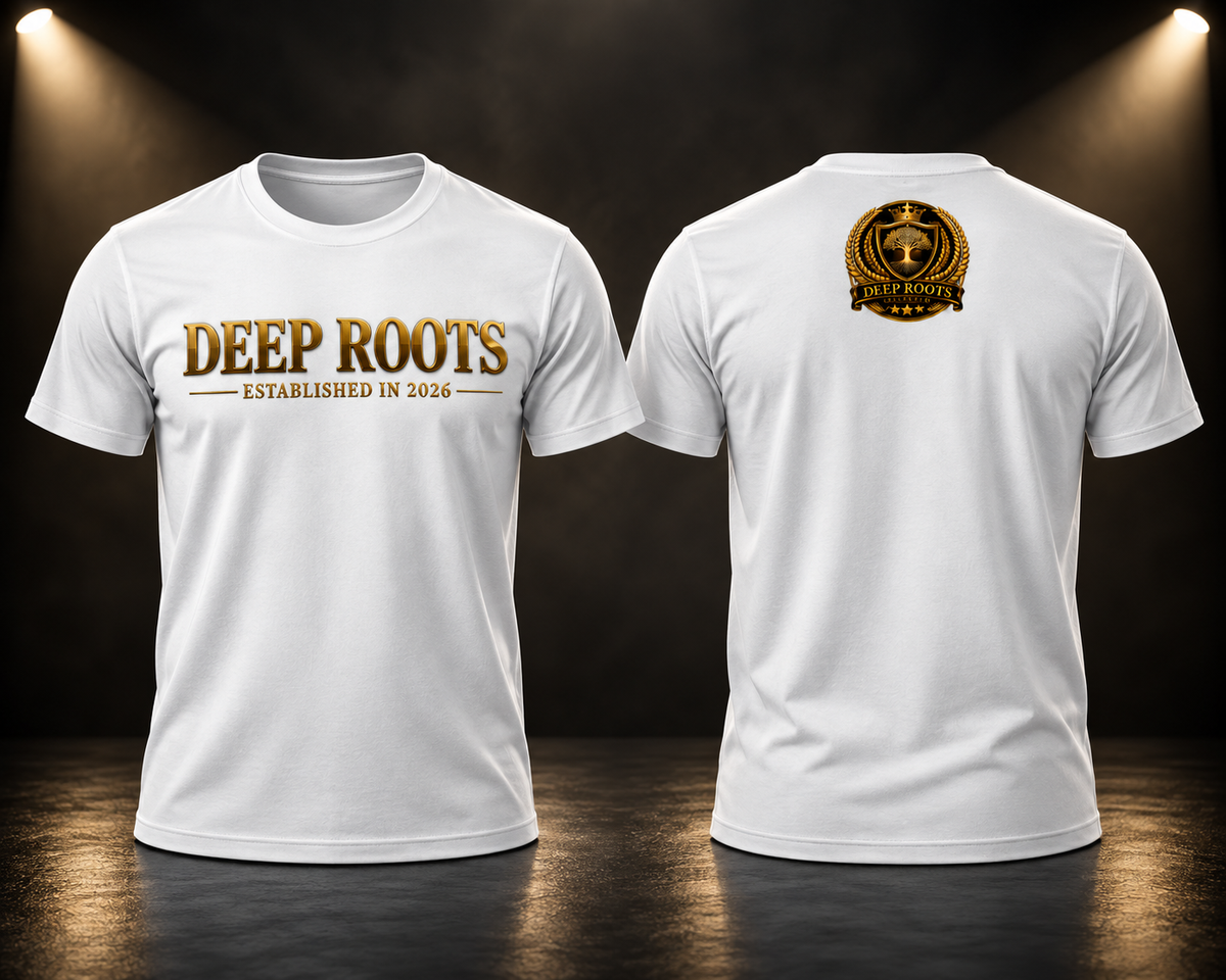 Deep Roots Established Tee – White & Mirror Gold Edition